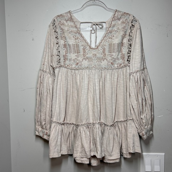 Free‎ People Dreamland Mini Dress Womens Small Embroidered Long Sleeve Boho Chic - Picture 9 of 16